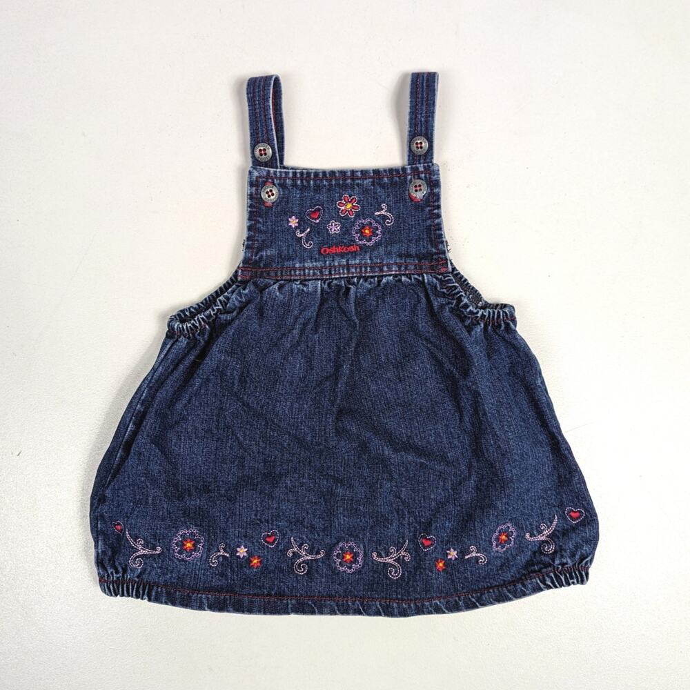 Vtg Oshkosh B'gosh Y2K Dress Girls 18m Dress Embroidered Bubble Hem